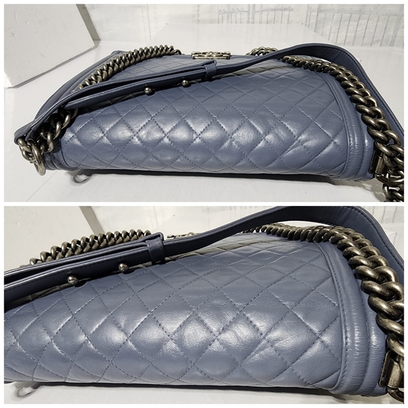 CHANEL Lambskin Quilted Large Boy Flap Shoulder Bag Grey - Picture 9 of 16